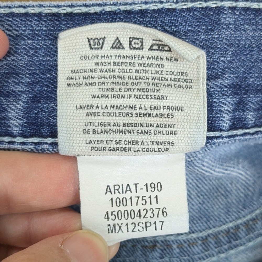 Ariat M-Series Mens Straight Leg Distressed Blue Denim Jeans 34x36 Medium Wash - Picture 9 of 11